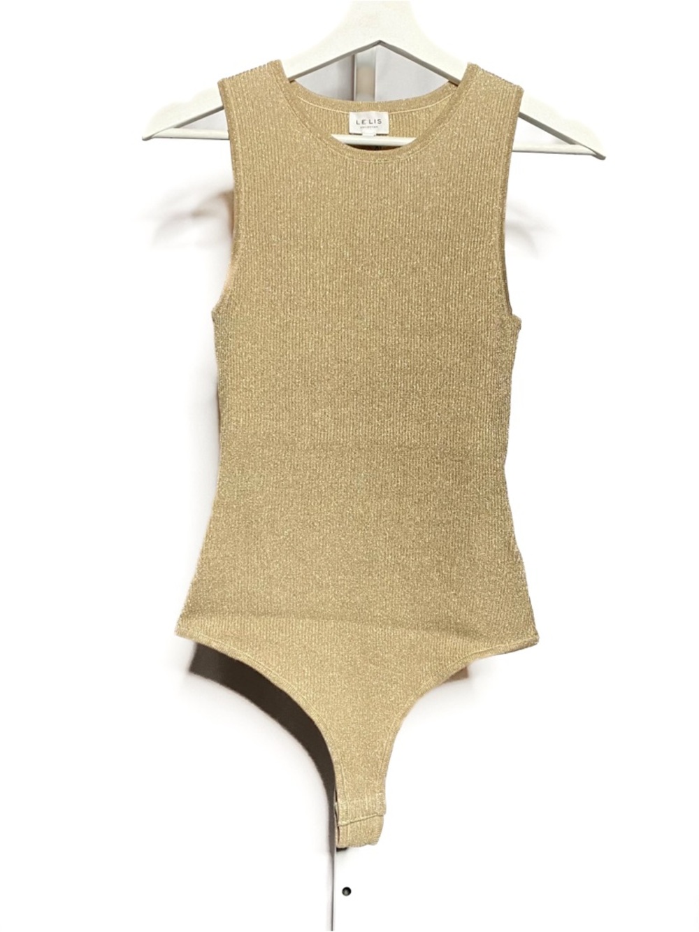 Le Lis Gold Metallic Ribbed Sleeveless Bodysuit • S